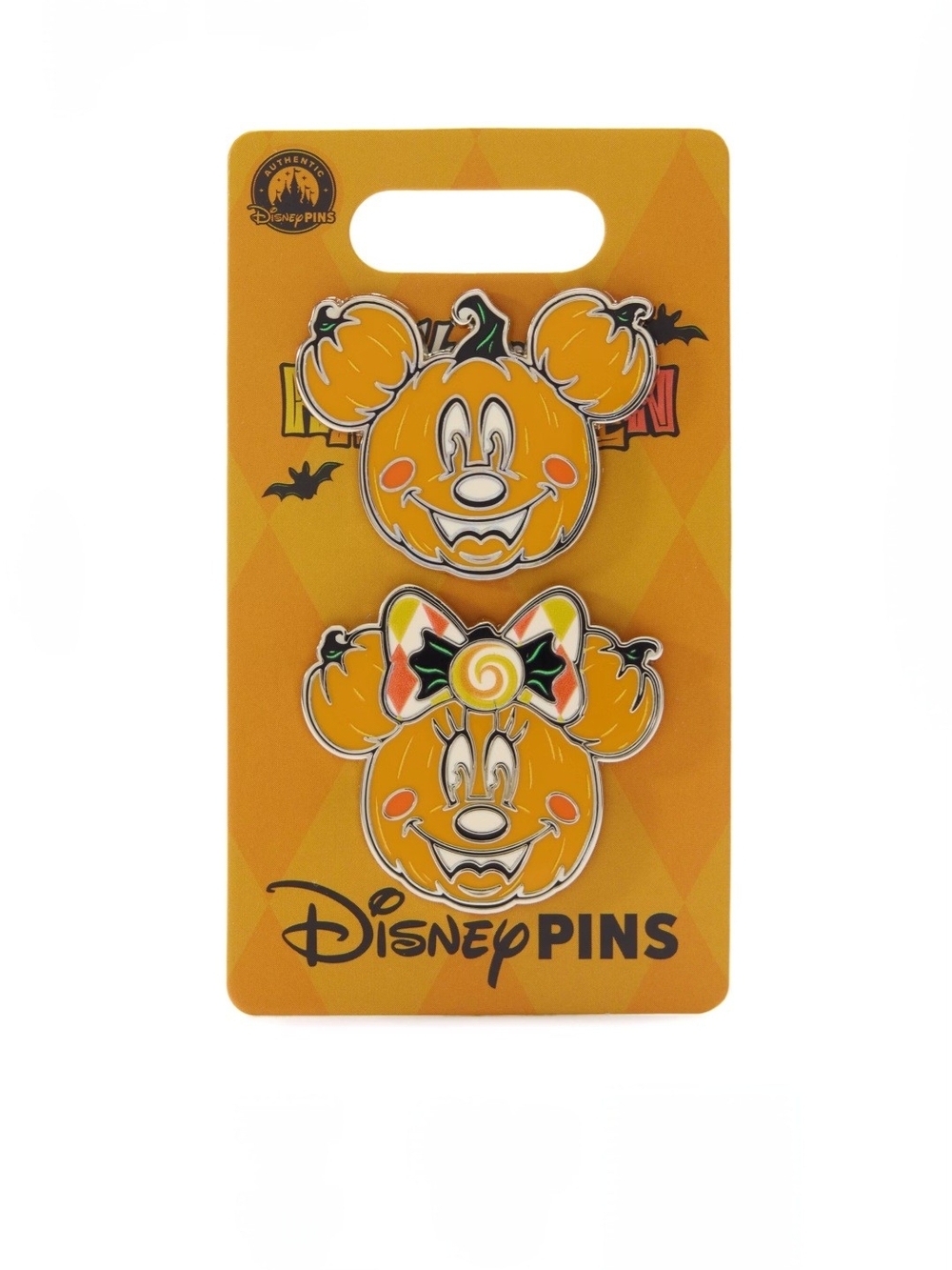 Disney Mickey and Minnie Mouse Jack-o'-Lanterns Pin Set Of 2  "Happy Halloween "